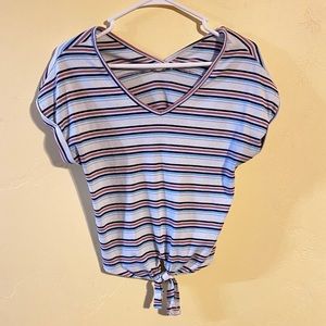 striped v-neck tied t-shirt